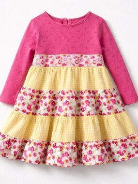 Ricrac & Ruffles pink and yellow multi pattern mystery twirly dress size 2T
